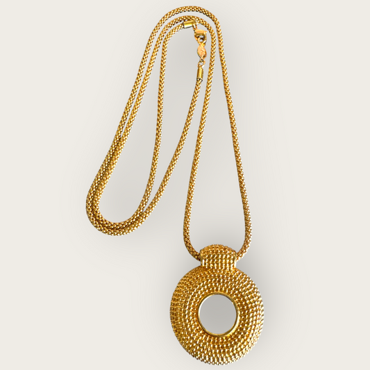 Vintage Napier Granulated Medallion Pendant Necklace – Long 32” Chain