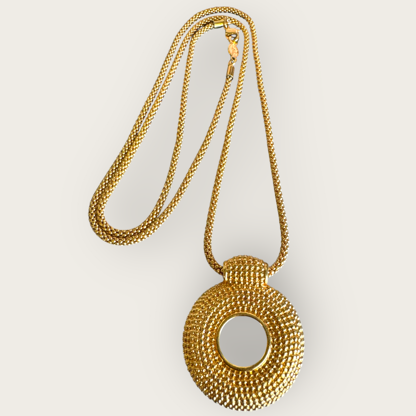 Vintage Napier Granulated Medallion Pendant Necklace – Long 32” Chain