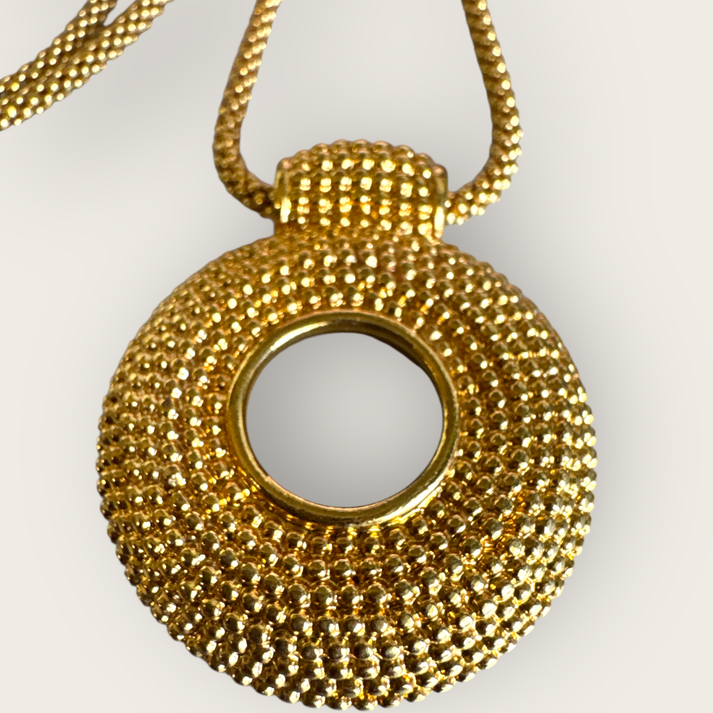 Vintage Napier Granulated Medallion Pendant Necklace – Long 32” Chain