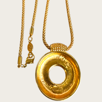 Vintage Napier Granulated Medallion Pendant Necklace – Long 32” Chain