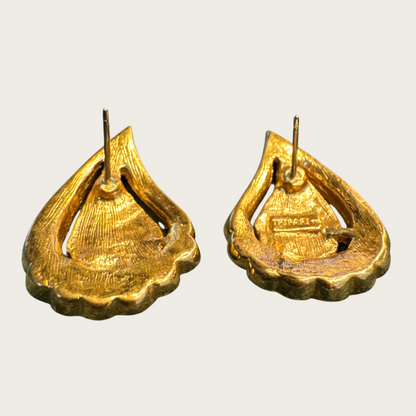 Vintage Trifari Rhinestone Teardrop Earrings – Signed Gold-Tone Post Backs