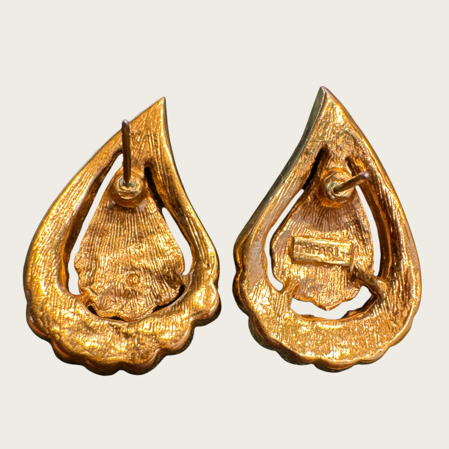 Vintage Trifari Rhinestone Teardrop Earrings – Signed Gold-Tone Post Backs