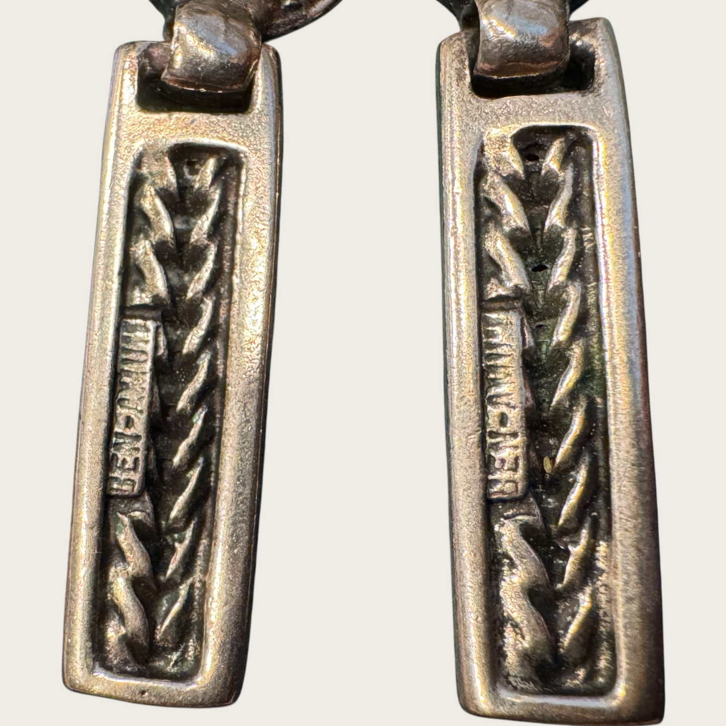 Vintage Ben-Amun Articulated Silver-Tone Earrings with Amber Lucite Cabochons