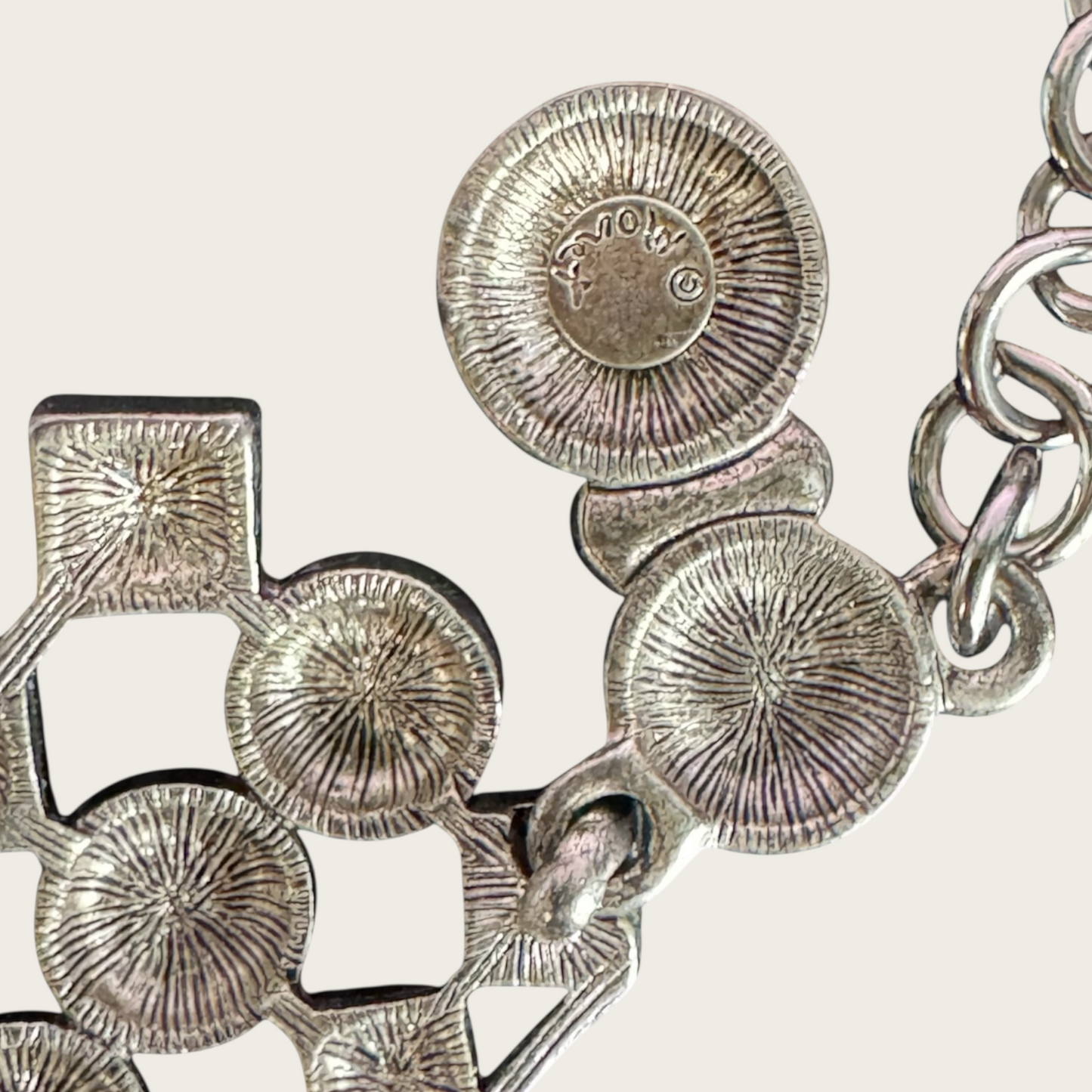 Rare Vintage Monet Platinum-Tone Collar Necklace – Articulated with Plum Enamel & Crystal Accents, Signed