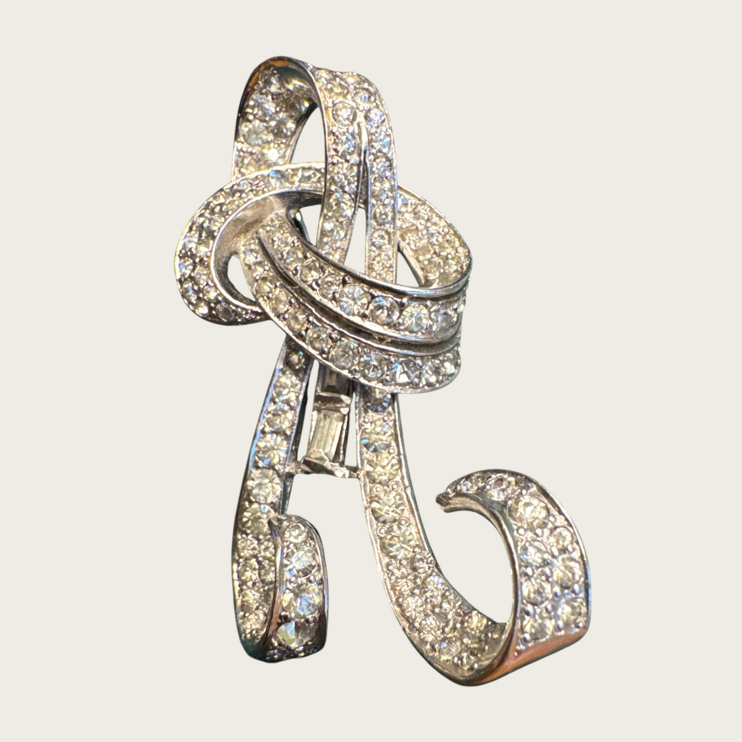 Vintage Eisenberg Rhinestone Brooch – Late 1940s Script Mark, Rhodium-Plated, Verified Authentic