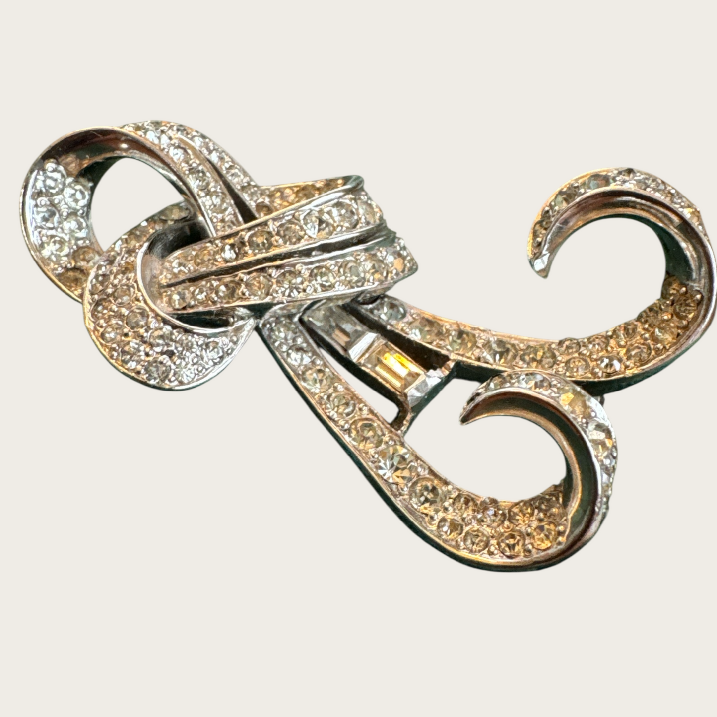 Vintage Eisenberg Rhinestone Brooch – Late 1940s Script Mark, Rhodium-Plated, Verified Authentic