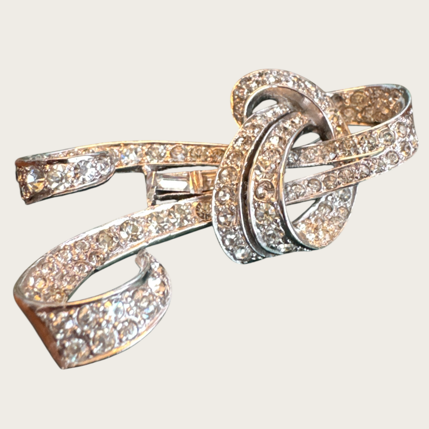 Vintage Eisenberg Rhinestone Brooch – Late 1940s Script Mark, Rhodium-Plated, Verified Authentic
