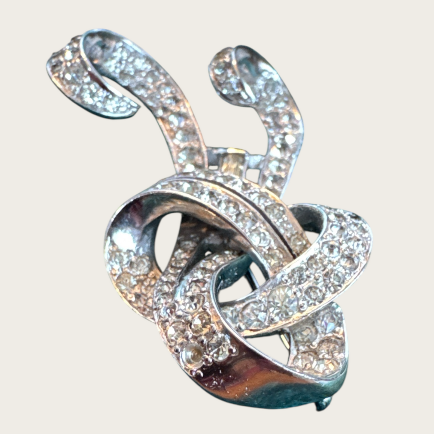 Vintage Eisenberg Rhinestone Brooch – Late 1940s Script Mark, Rhodium-Plated, Verified Authentic