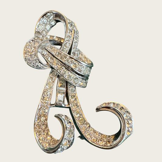 Vintage Eisenberg Rhinestone Brooch – Late 1940s Script Mark, Rhodium-Plated, Verified Authentic