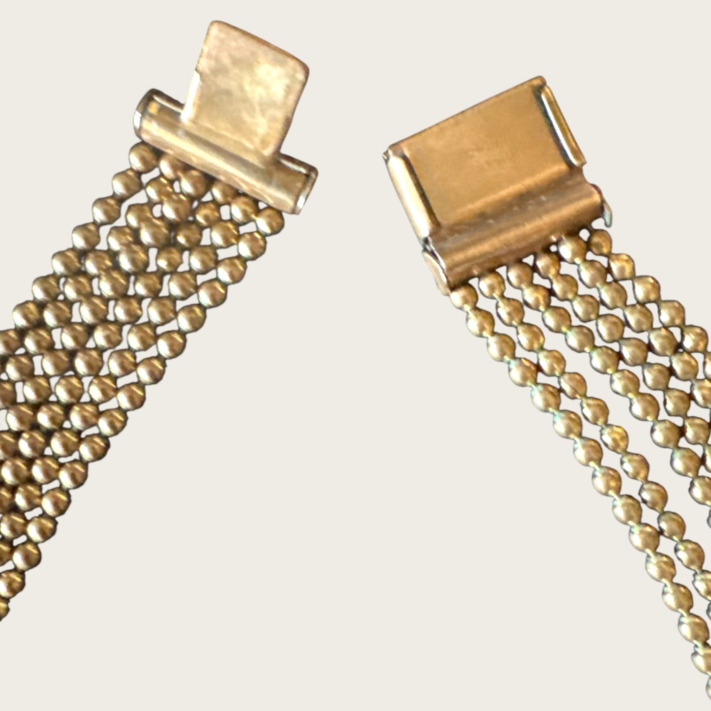Vintage 1930s–1940s Multi-Strand Cameo Necklace – Gold-Tone Bead Chain with Black Celluloid Cameos & Patent Pending Clasp