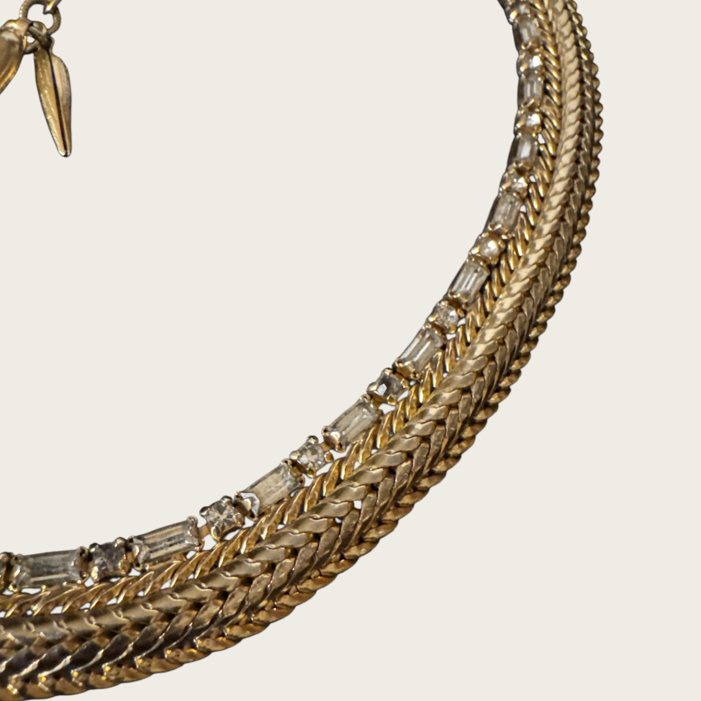 Vintage Hattie Carnegie Signed Rhinestone Choker – Gold-Tone Flat Link Design with Baguette & Round Stones, 1960s Cocktail Necklace