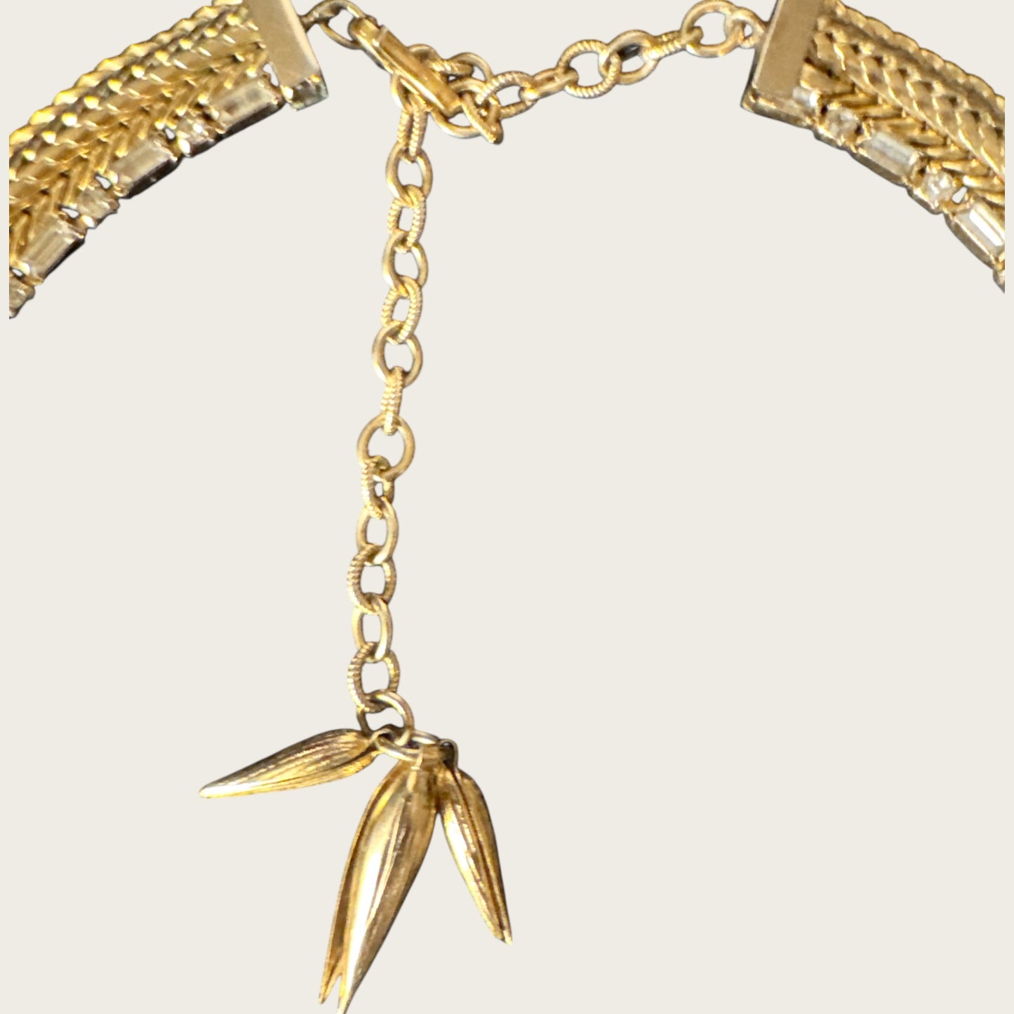 Vintage Hattie Carnegie Signed Rhinestone Choker – Gold-Tone Flat Link Design with Baguette & Round Stones, 1960s Cocktail Necklace
