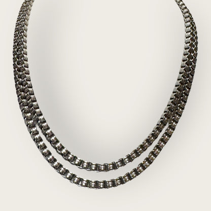 Miriam Haskell Silver-Tone Box Chain Necklace – Signed, Patent 3427691, 35 Inch Vintage