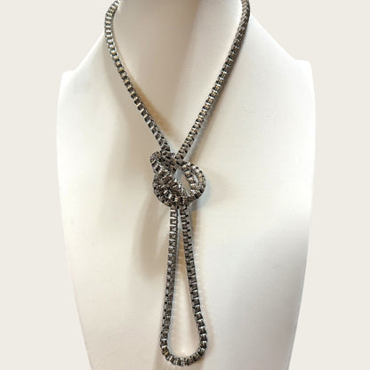 Miriam Haskell Silver-Tone Box Chain Necklace – Signed, Patent 3427691, 35 Inch Vintage