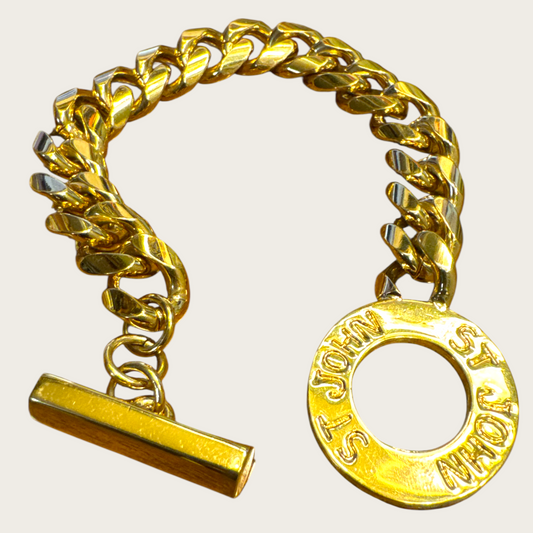 Vintage St. John Chunky Gold-Tone Toggle Bracelet – Signed Designer, 1980s