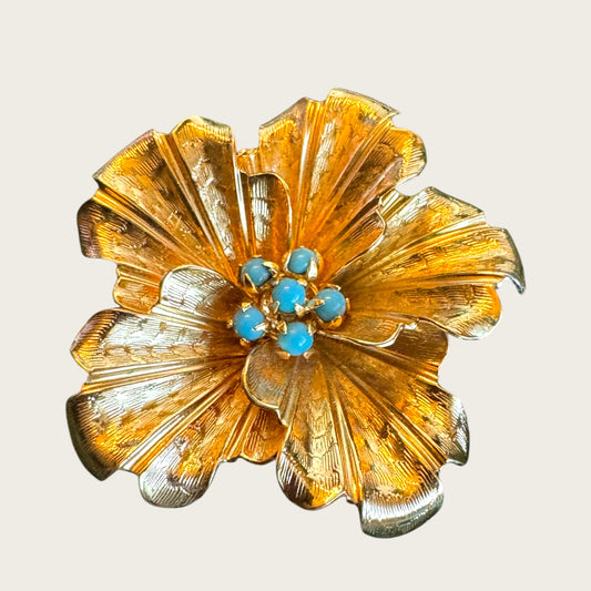 Vintage Grosse 1960 Gold-Tone & Turquoise Glass Brooch – Signed Vintage German Designer