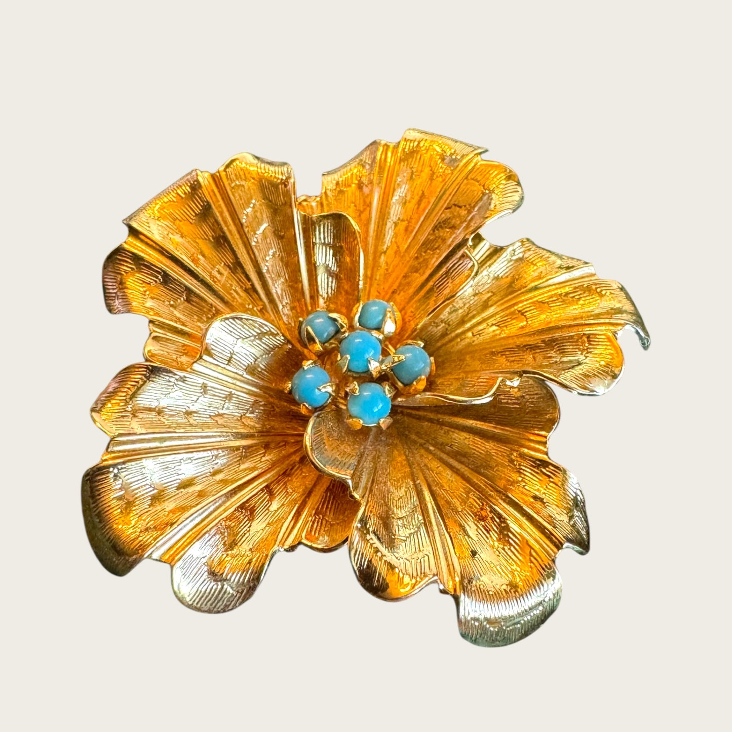 Vintage Grosse 1960 Gold-Tone & Turquoise Glass Brooch – Signed Vintage German Designer