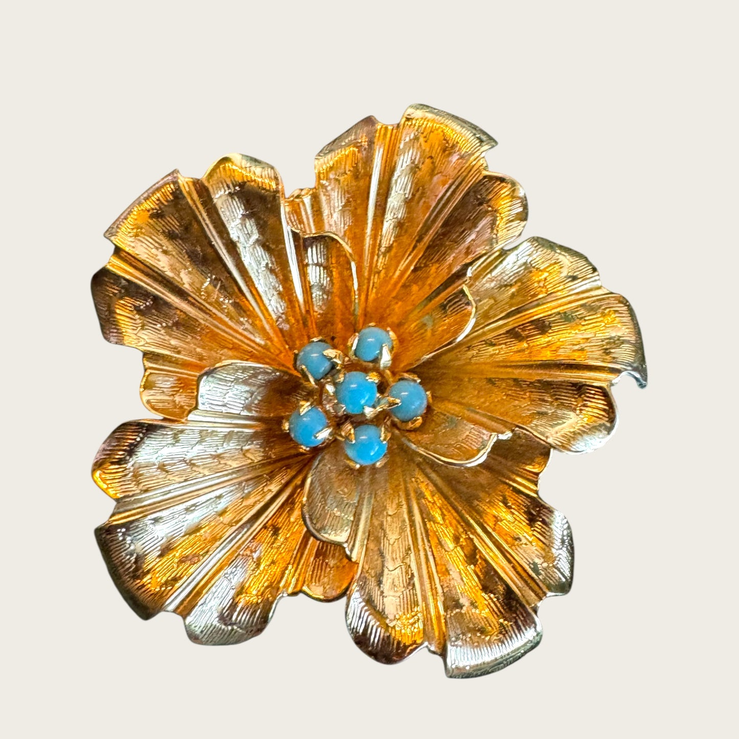 Vintage Grosse 1960 Gold-Tone & Turquoise Glass Brooch – Signed Vintage German Designer