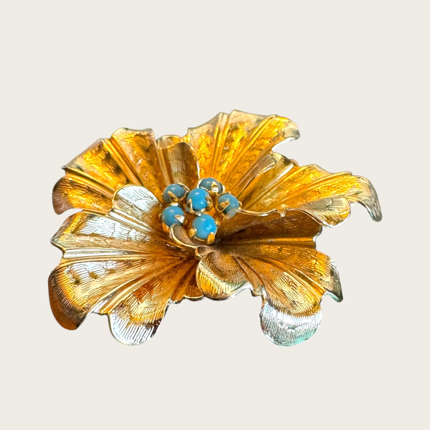 Vintage Grosse 1960 Gold-Tone & Turquoise Glass Brooch – Signed Vintage German Designer