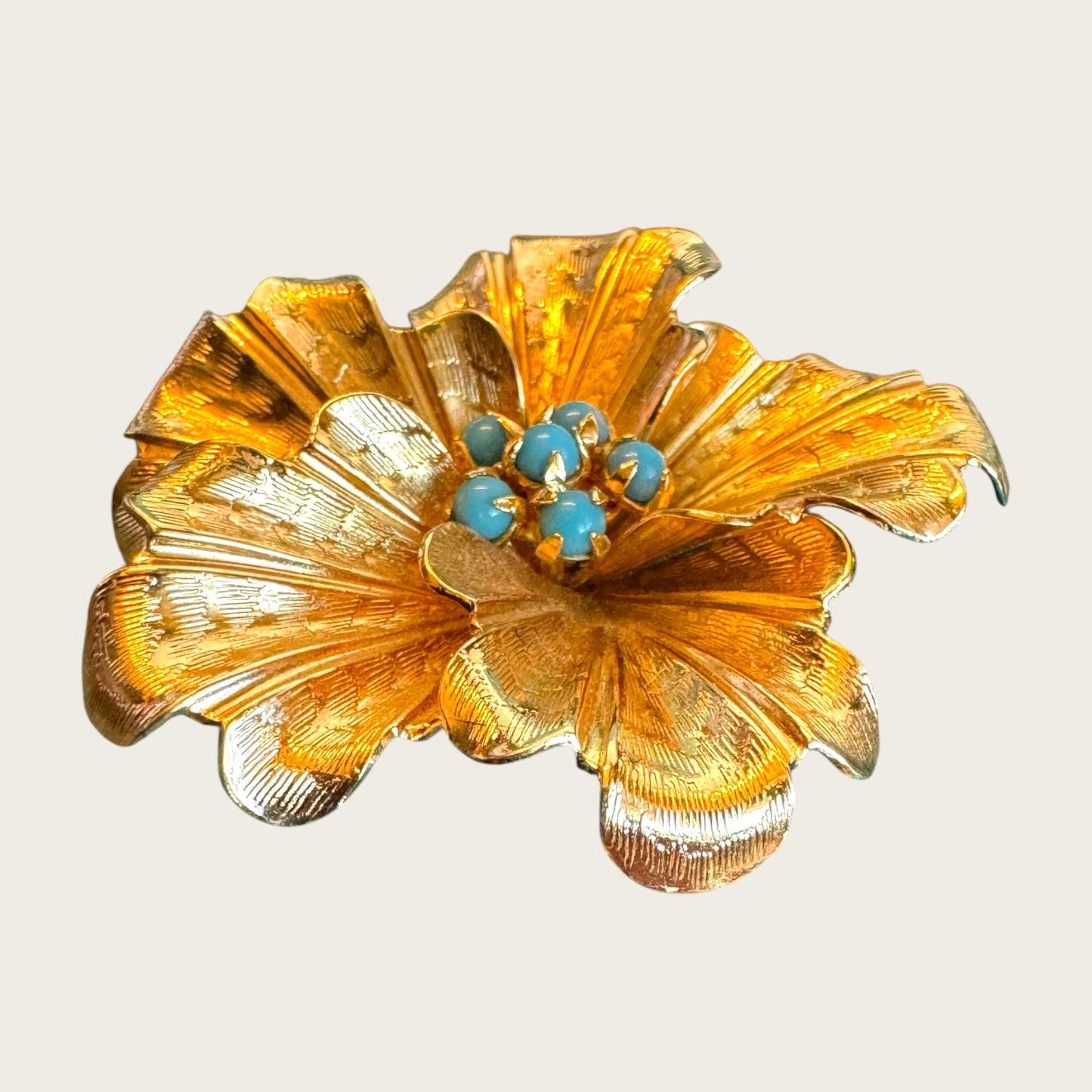 Vintage Grosse 1960 Gold-Tone & Turquoise Glass Brooch – Signed Vintage German Designer