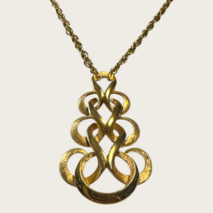 Vintage Crown Trifari Gold-Tone Serpentine Pendant Necklace