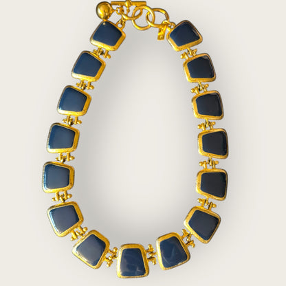 Vintage Anne Klein for Talbots Gold & Navy Enamel Statement Collar Necklace – Signed, Rare