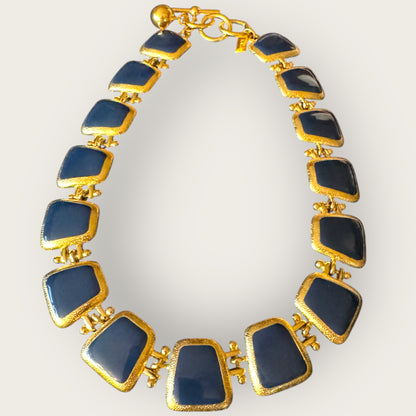 Vintage Anne Klein for Talbots Gold & Navy Enamel Statement Collar Necklace – Signed, Rare