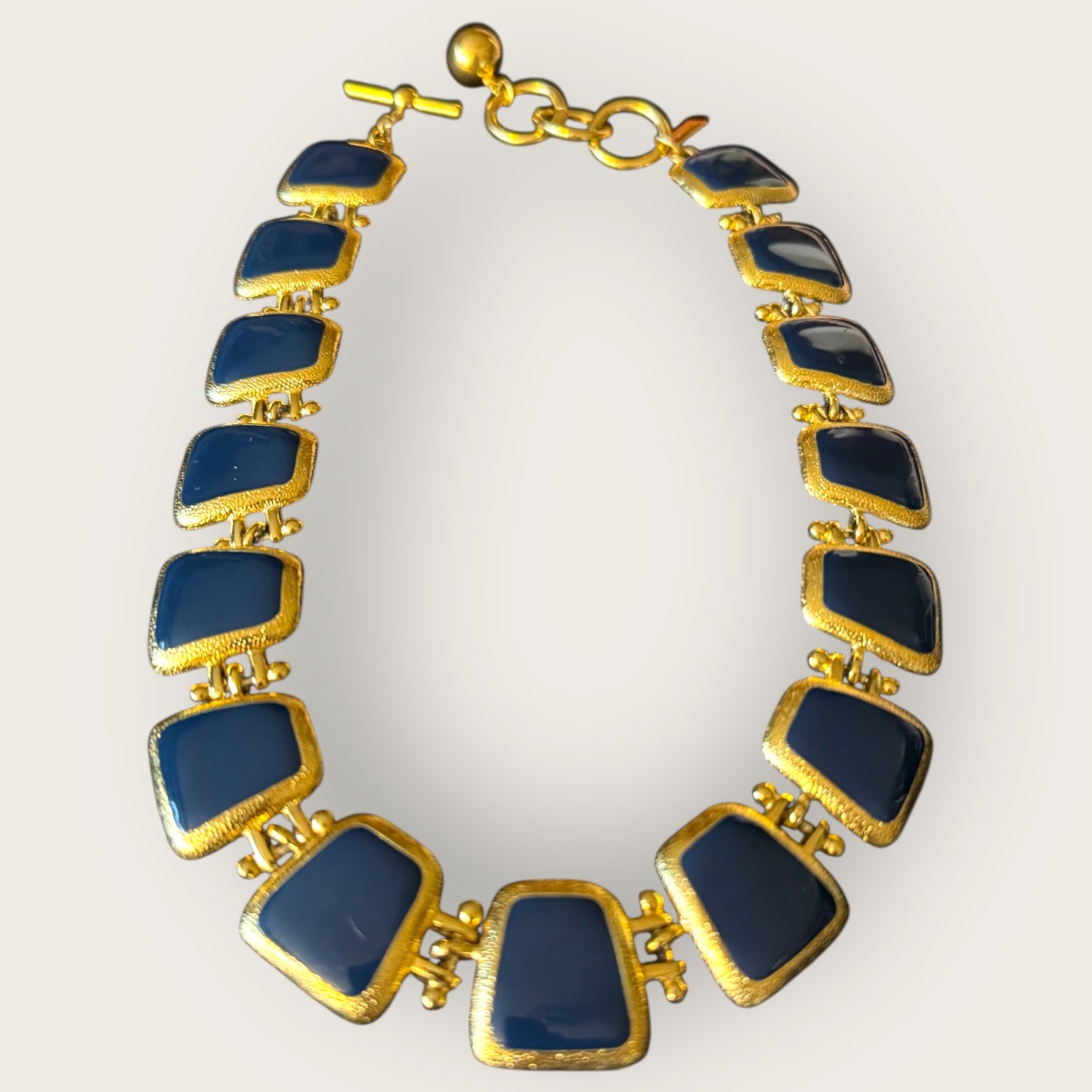 Vintage Anne Klein for Talbots Gold & Navy Enamel Statement Collar Necklace – Signed, Rare