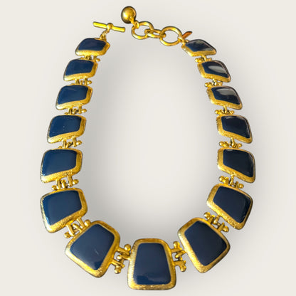 Vintage Anne Klein for Talbots Gold & Navy Enamel Statement Collar Necklace – Signed, Rare