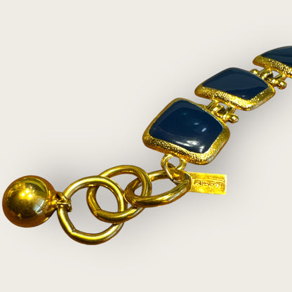 Vintage Anne Klein for Talbots Gold & Navy Enamel Statement Collar Necklace – Signed, Rare