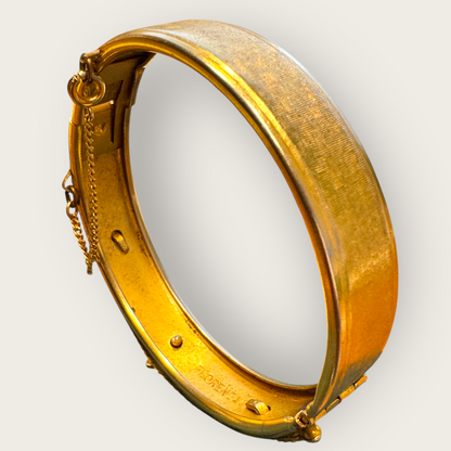 Vintage Florenza Hinged Bangle Bracelet with Glass Turquoise and Red Rhinestones