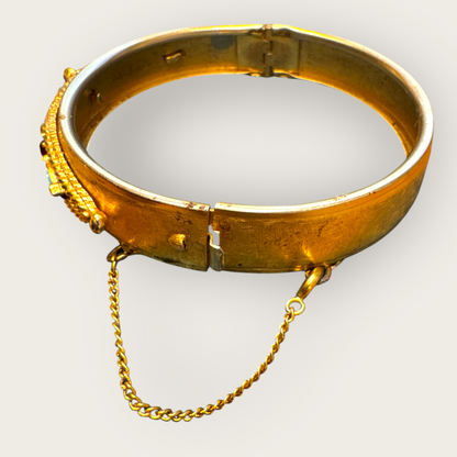 Vintage Florenza Hinged Bangle Bracelet with Glass Turquoise and Red Rhinestones