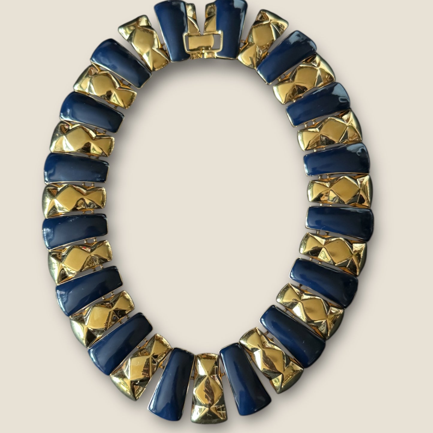 Vintage Monet Navy Blue & Gold Couture Statement Collar Necklace – 1980s Signed