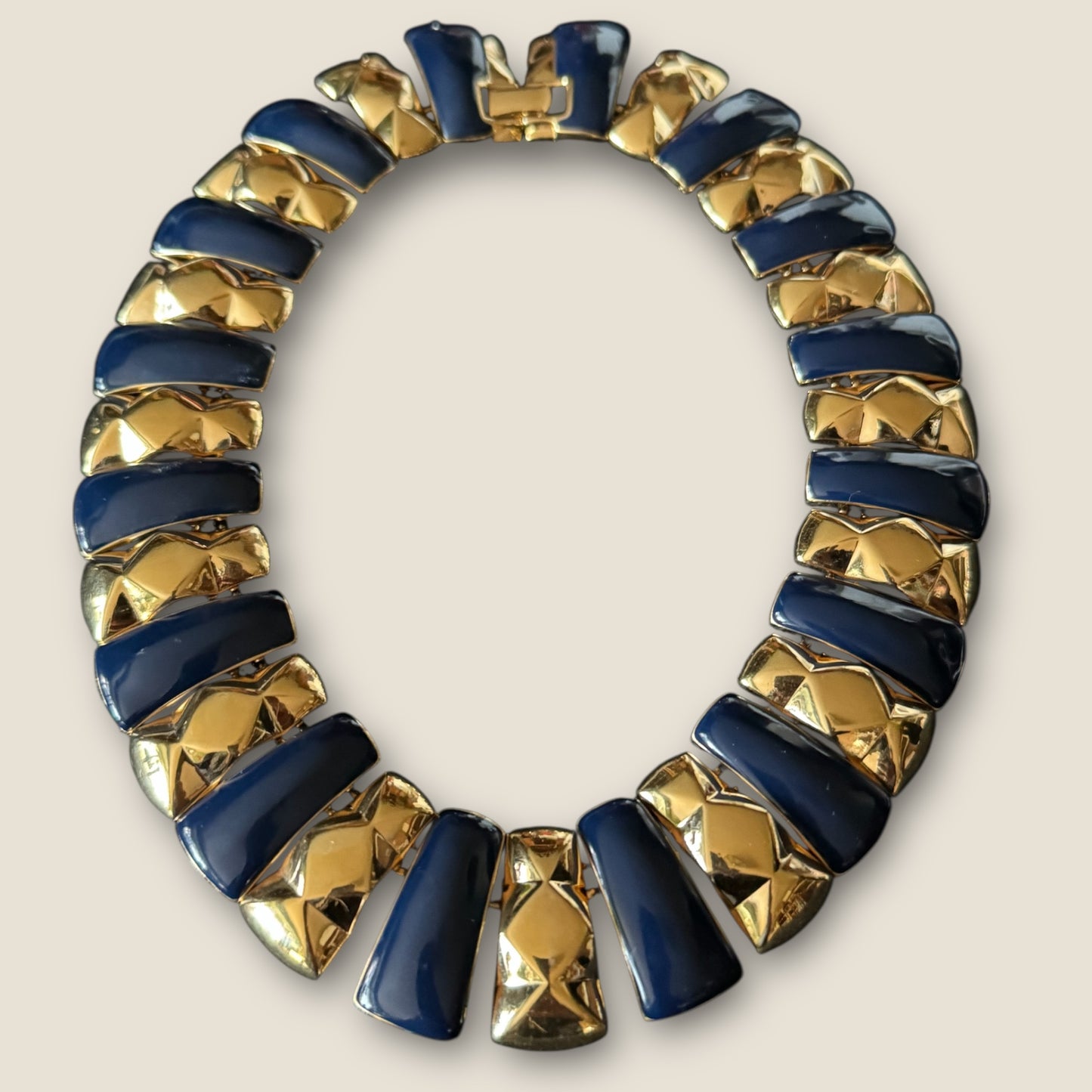 Vintage Monet Navy Blue & Gold Couture Statement Collar Necklace – 1980s Signed