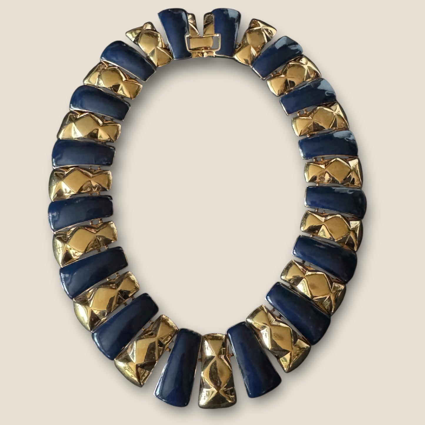 Vintage Monet Navy Blue & Gold Couture Statement Collar Necklace – 1980s Signed