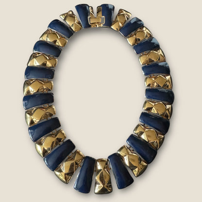 Vintage Monet Navy Blue & Gold Couture Statement Collar Necklace – 1980s Signed