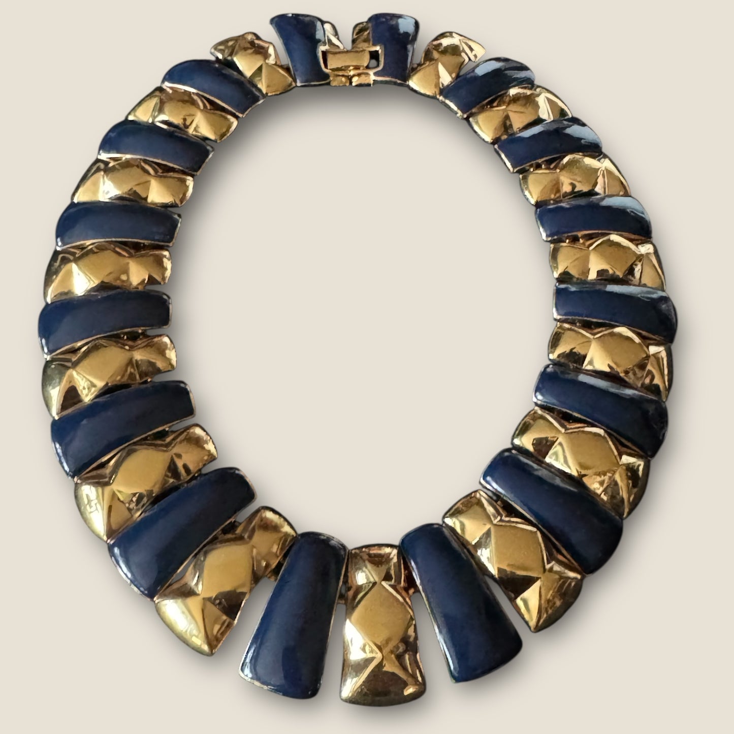 Vintage Monet Navy Blue & Gold Couture Statement Collar Necklace – 1980s Signed
