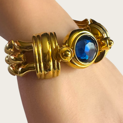 Vintage Kenneth Jay Lane KJL Gold-Tone Bracelet with Blue Lucite Rhinestone – 7 Inch