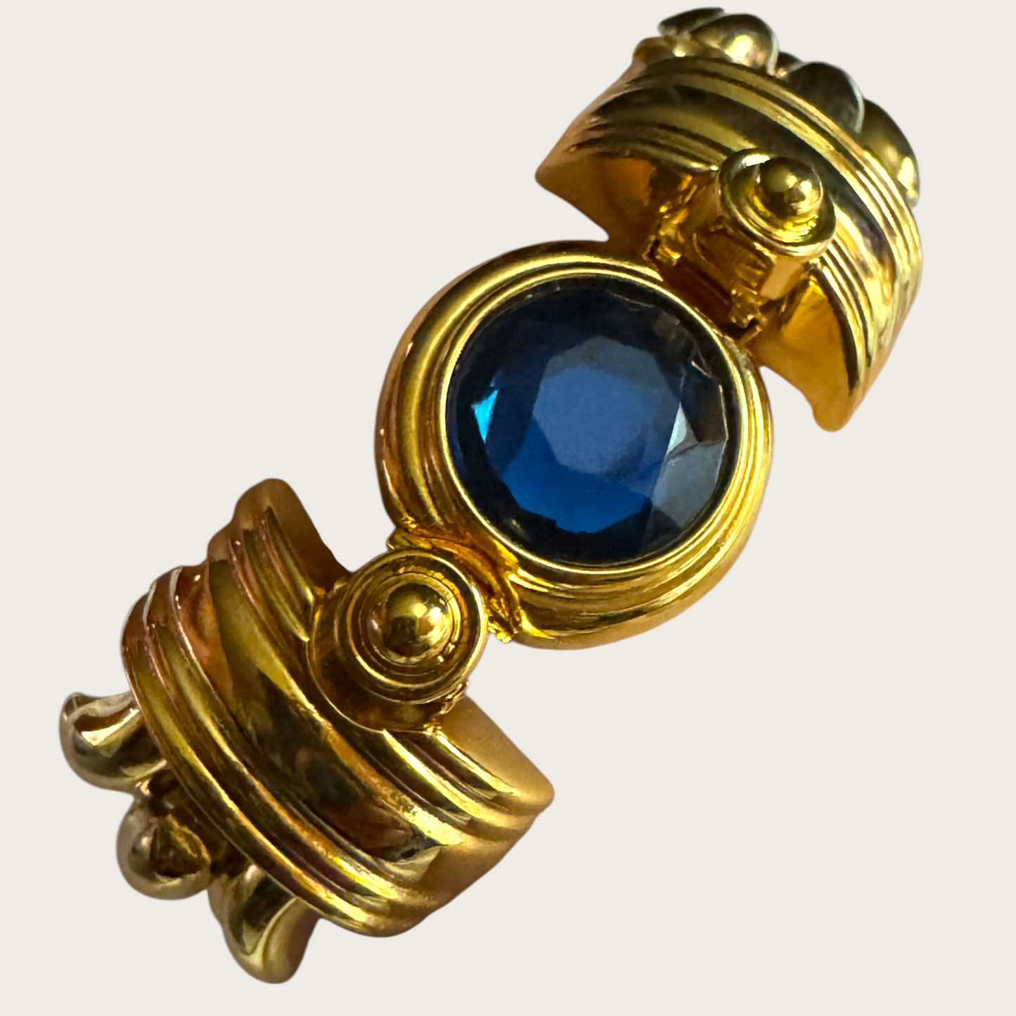 Vintage Kenneth Jay Lane KJL Gold-Tone Bracelet with Blue Lucite Rhinestone – 7 Inch