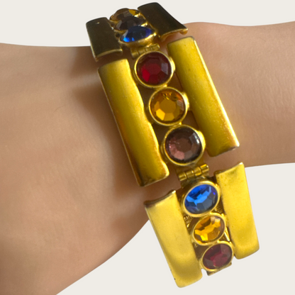Vintage Ben-Amun Articulated Couture Bracelet with Jewel-Tone Glass Crystals