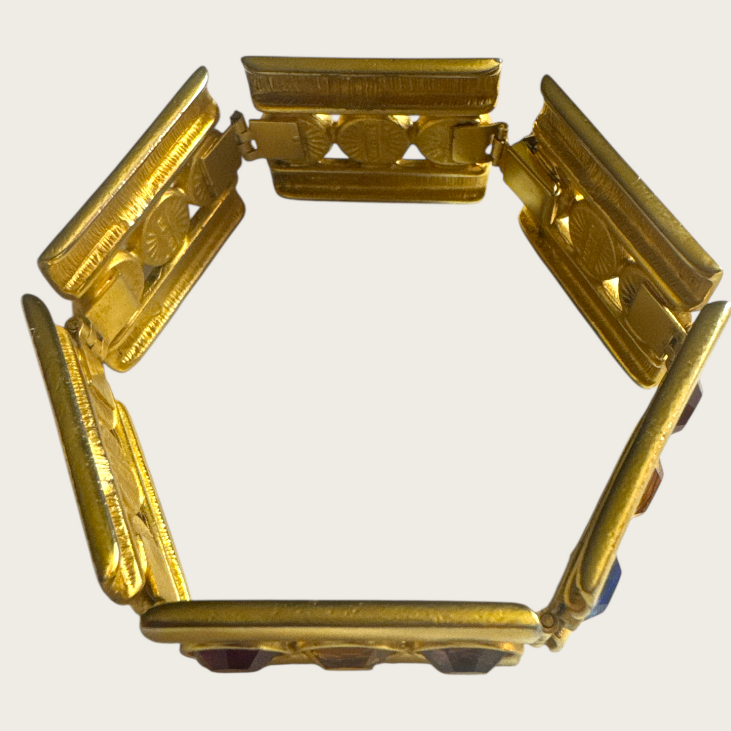 Vintage Ben-Amun Articulated Couture Bracelet with Jewel-Tone Glass Crystals