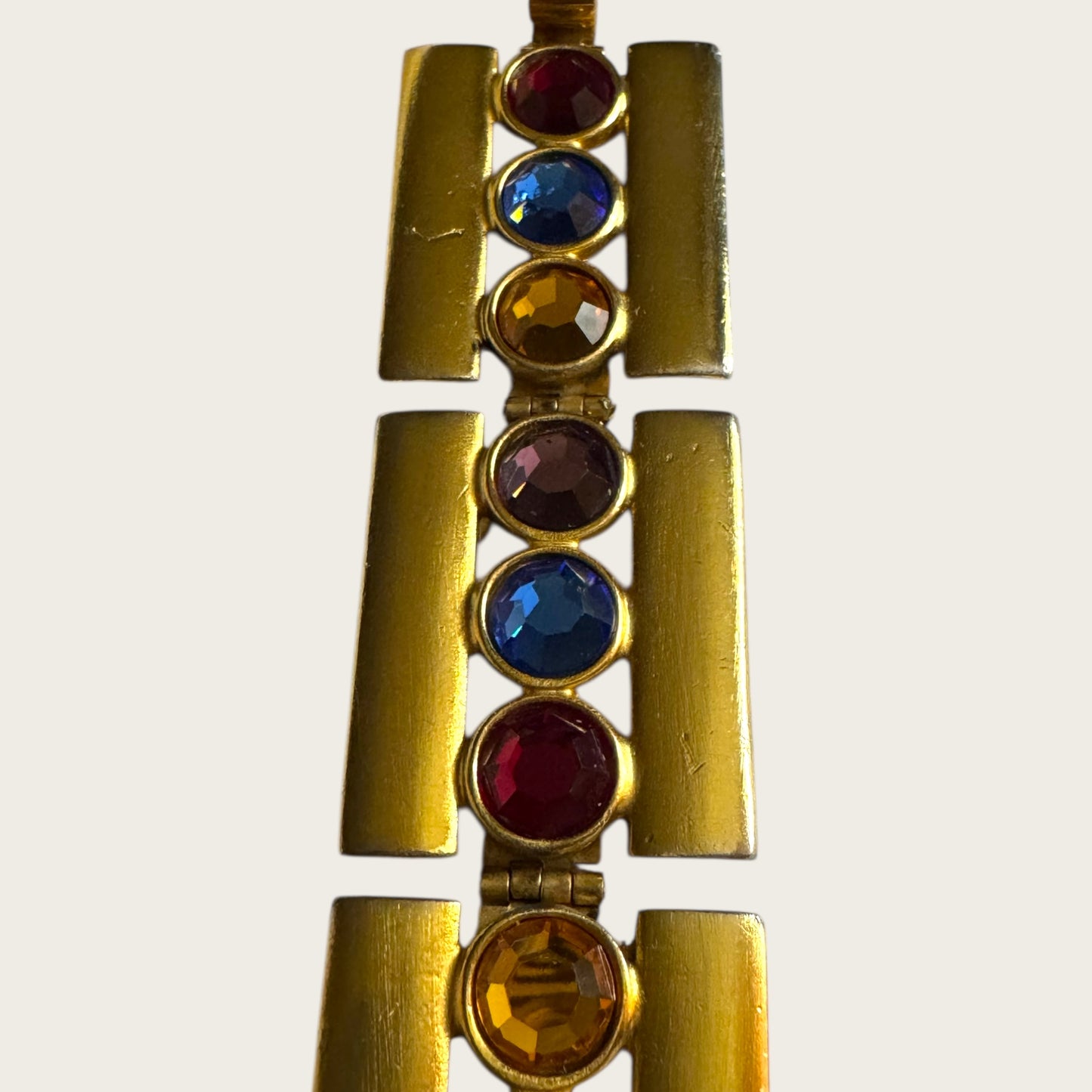 Vintage Ben-Amun Articulated Couture Bracelet with Jewel-Tone Glass Crystals