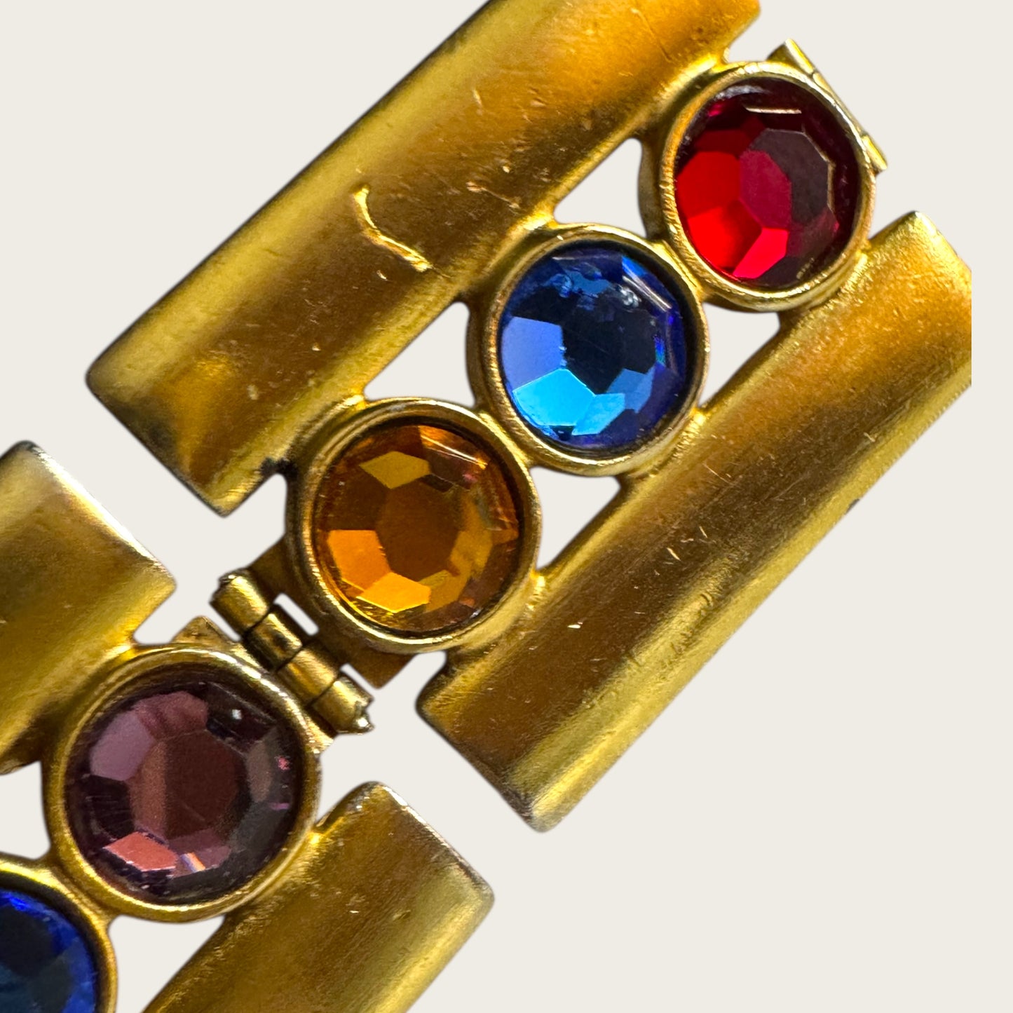 Vintage Ben-Amun Articulated Couture Bracelet with Jewel-Tone Glass Crystals