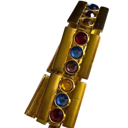 Vintage Ben-Amun Articulated Couture Bracelet with Jewel-Tone Glass Crystals