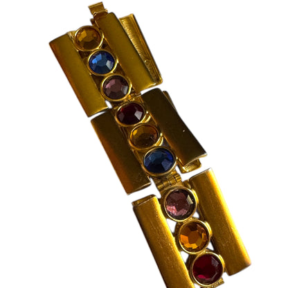 Vintage Ben-Amun Articulated Couture Bracelet with Jewel-Tone Glass Crystals