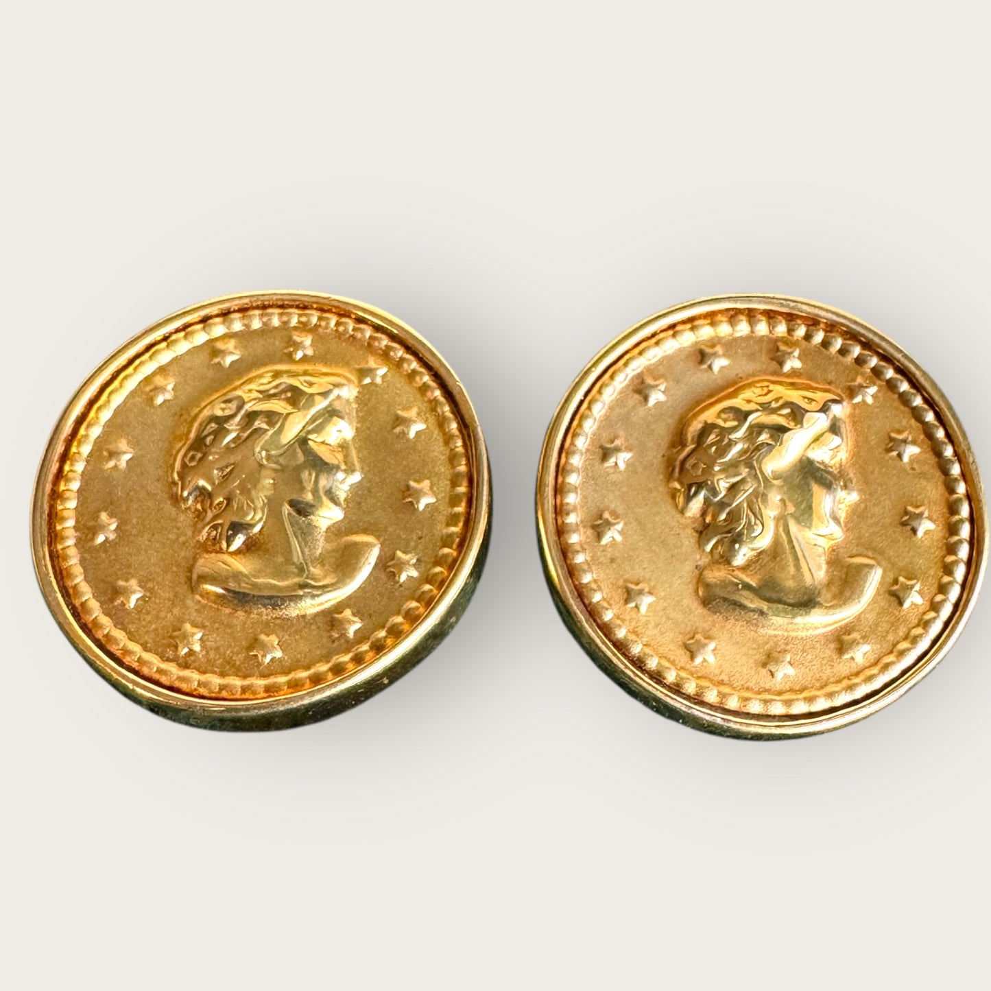 Vintage Roman Coin Motif Gold-Tone Clip-On Earrings