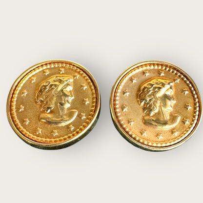 Vintage Roman Coin Motif Gold-Tone Clip-On Earrings