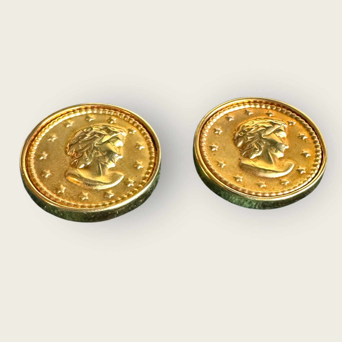 Vintage Roman Coin Motif Gold-Tone Clip-On Earrings