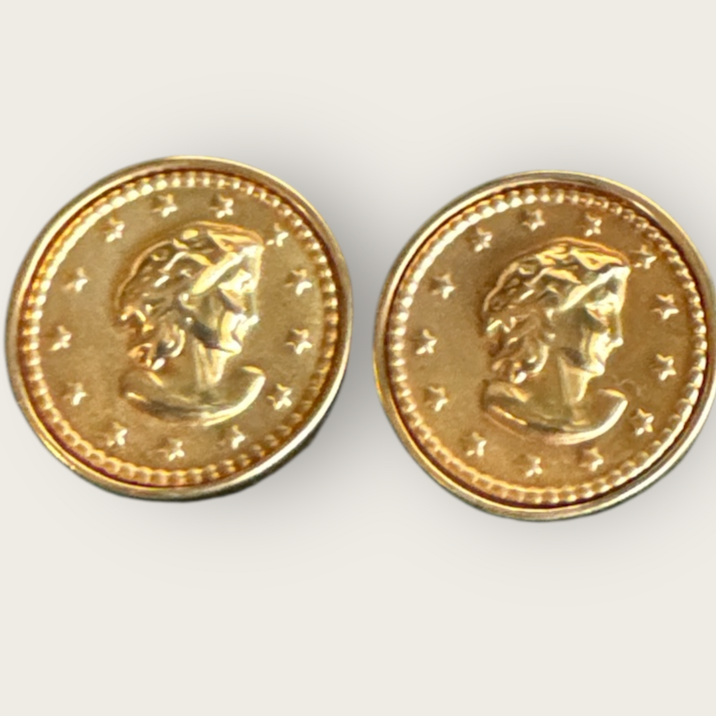 Vintage Roman Coin Motif Gold-Tone Clip-On Earrings