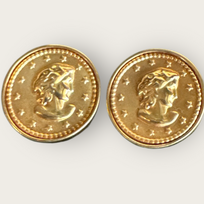 Vintage Roman Coin Motif Gold-Tone Clip-On Earrings